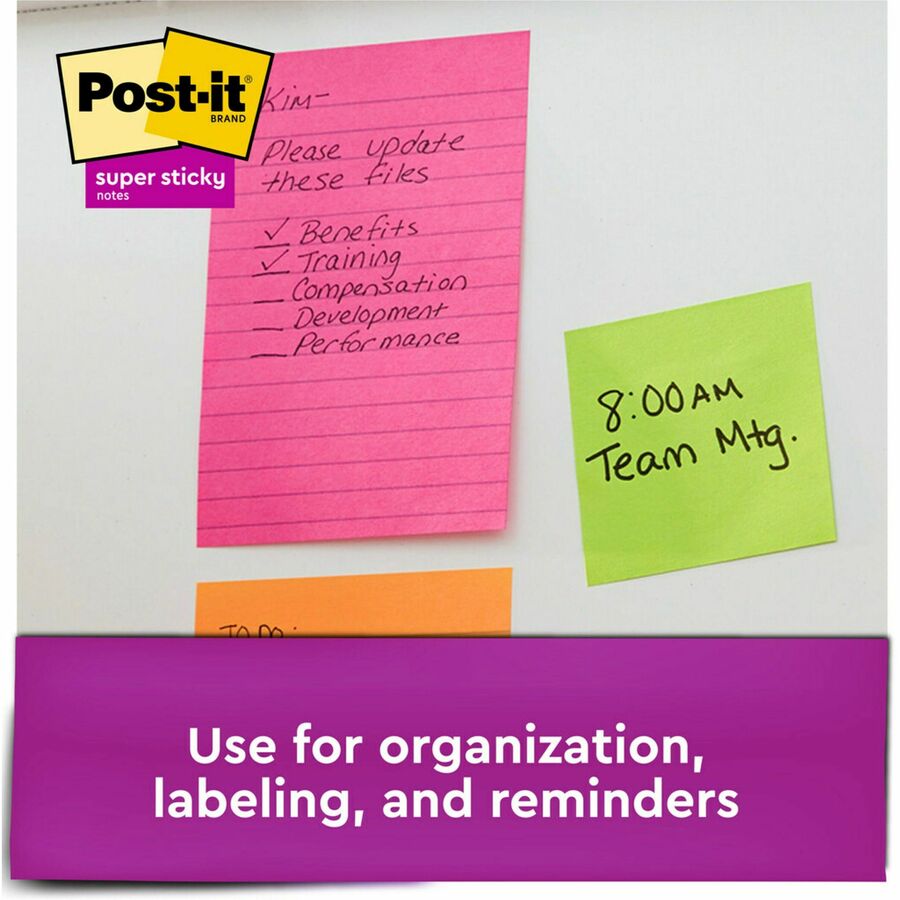 Post-it&reg; Super Sticky Notes - Supernova Neons Color Collection - 4" Flag/Note Width x 6" Flag/Note Length - Rectangle - 45 Sheets per Pad - Blue, Green, Pink, Lilac - Sticky - 24 / Pack