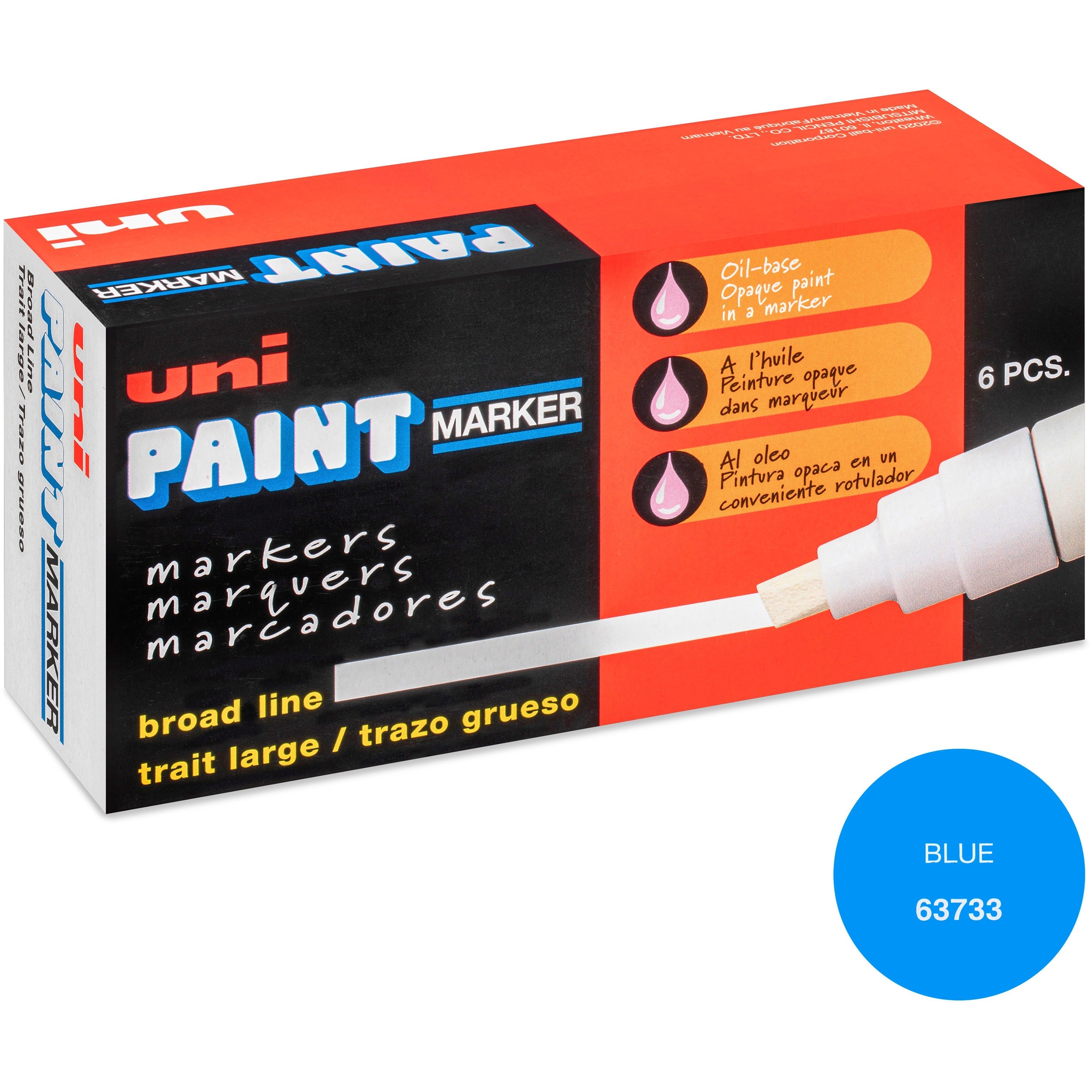 uniball™ uni-Paint PX-30 Oil-Based Paint Marker - Broad Chisel Marker Point - Blue Ink - Oil Based - 6 / Box