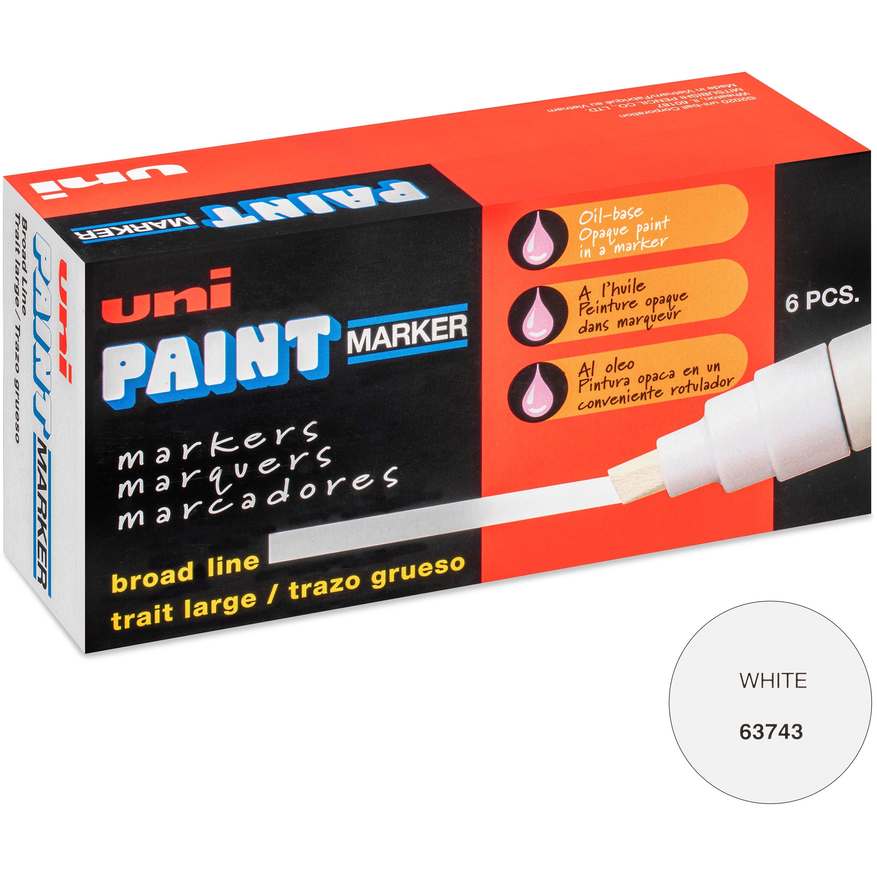 uniball™ uni-Paint PX-30 Oil-Based Paint Marker - Broad Marker Point - White Ink - Oil Based - 6 / Box