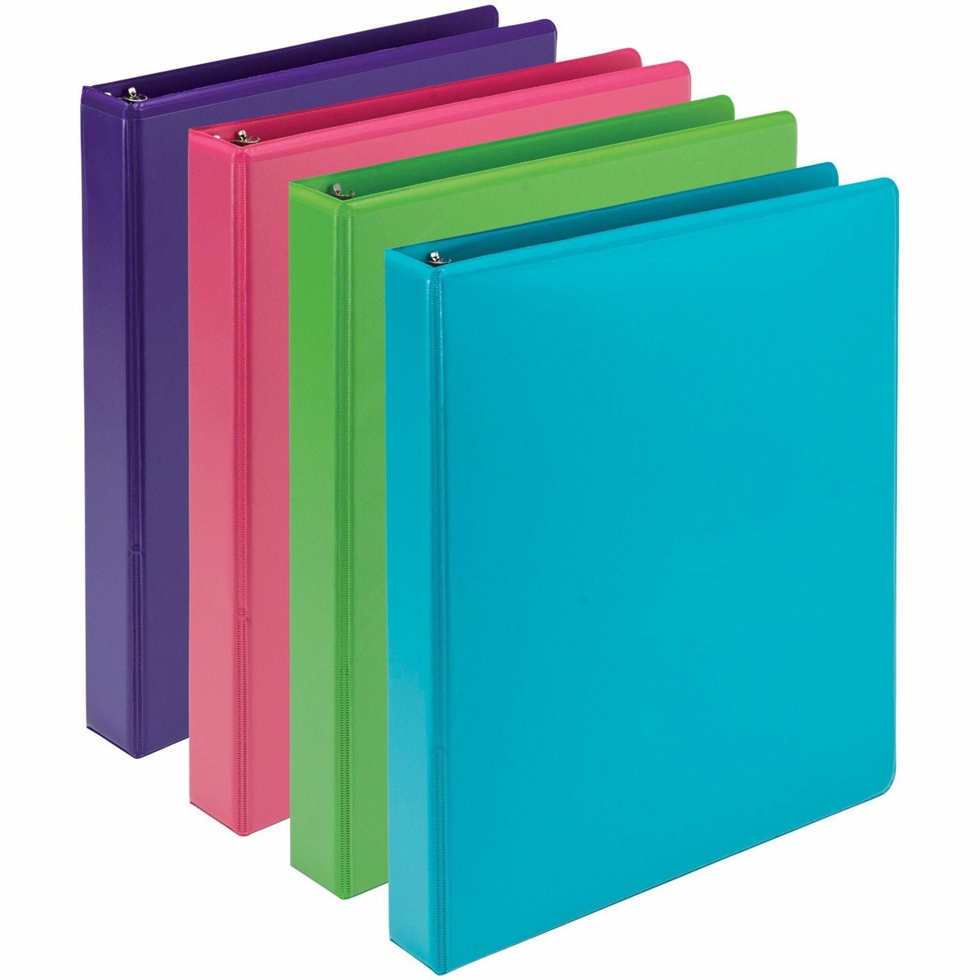 Samsill Earthchoice Durable View Binder, 1" Capacity, Letter Size, 3 Round Rings, 2 Internal Pockets, Assorted Colors, Recycled & Bio-based, Clear Overlay, Flexible, 4 Pack