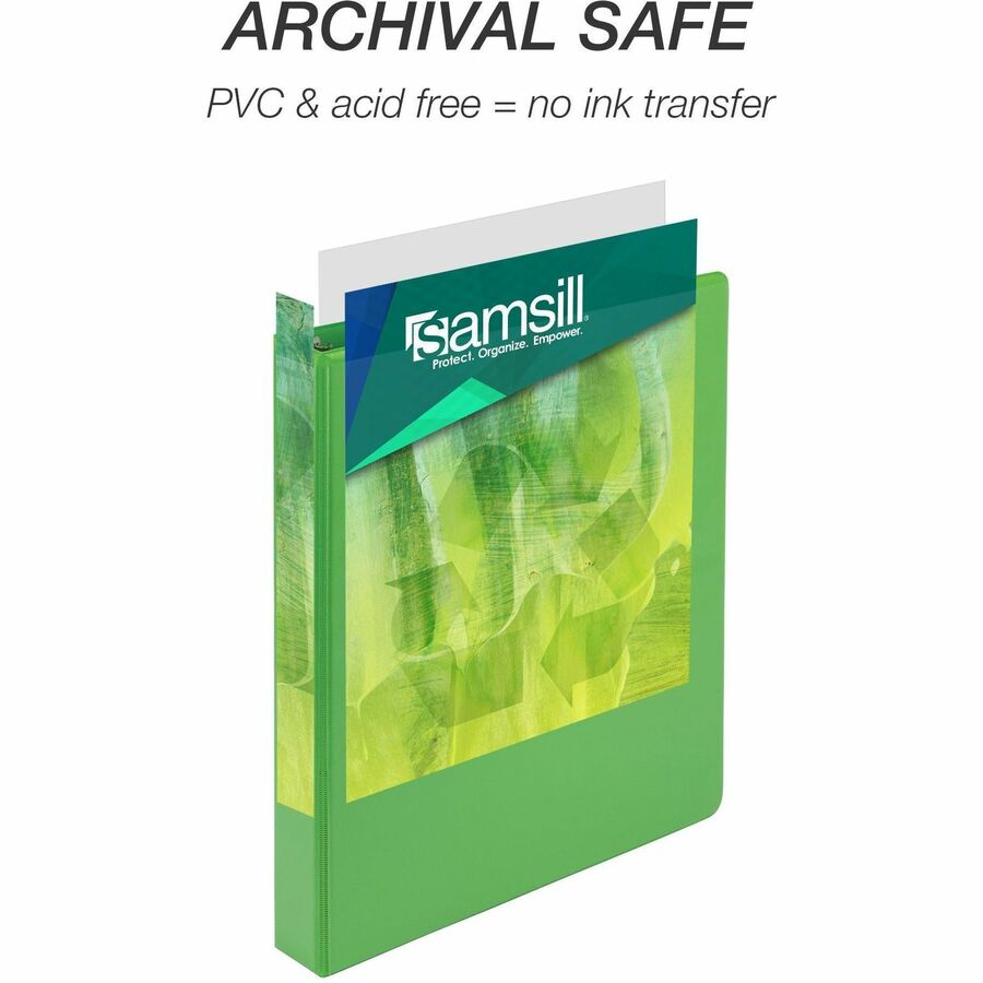 Samsill Earthchoice Durable View Binder, 1" Capacity, Letter Size, 3 Round Rings, 2 Internal Pockets, Assorted Colors, Recycled & Bio-based, Clear Overlay, Flexible, 4 Pack