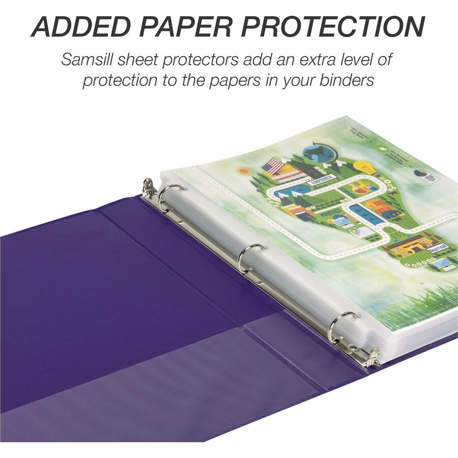 Samsill Earthchoice Durable View Binder, 1" Capacity, Letter Size, 3 Round Rings, 2 Internal Pockets, Assorted Colors, Recycled & Bio-based, Clear Overlay, Flexible, 4 Pack