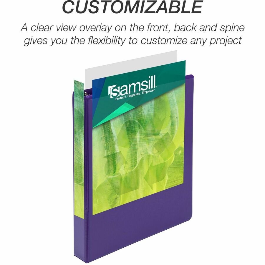 Samsill Earthchoice Durable View Binder, 1" Capacity, Letter Size, 3 Round Rings, 2 Internal Pockets, Assorted Colors, Recycled & Bio-based, Clear Overlay, Flexible, 4 Pack