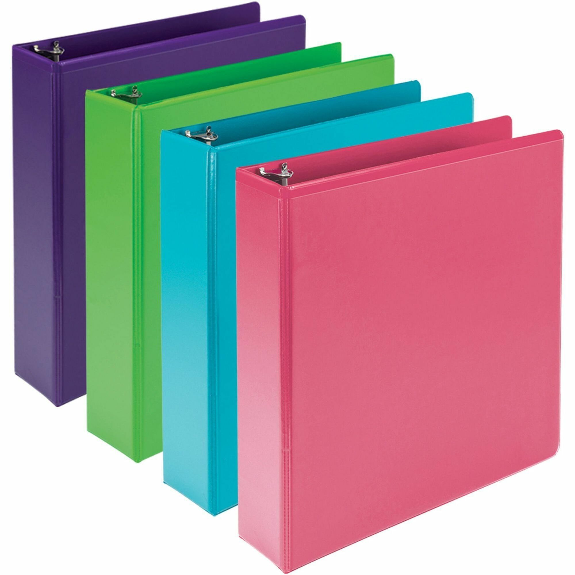 Samsill Earthchoice Durable View Binder, 2" Capacity, Letter Size, 425 Sheet, 3 Round Rings, 2 Internal Pockets, Assorted Colors, Recycled, Bio-based, Clear Overlay, 4 Pack