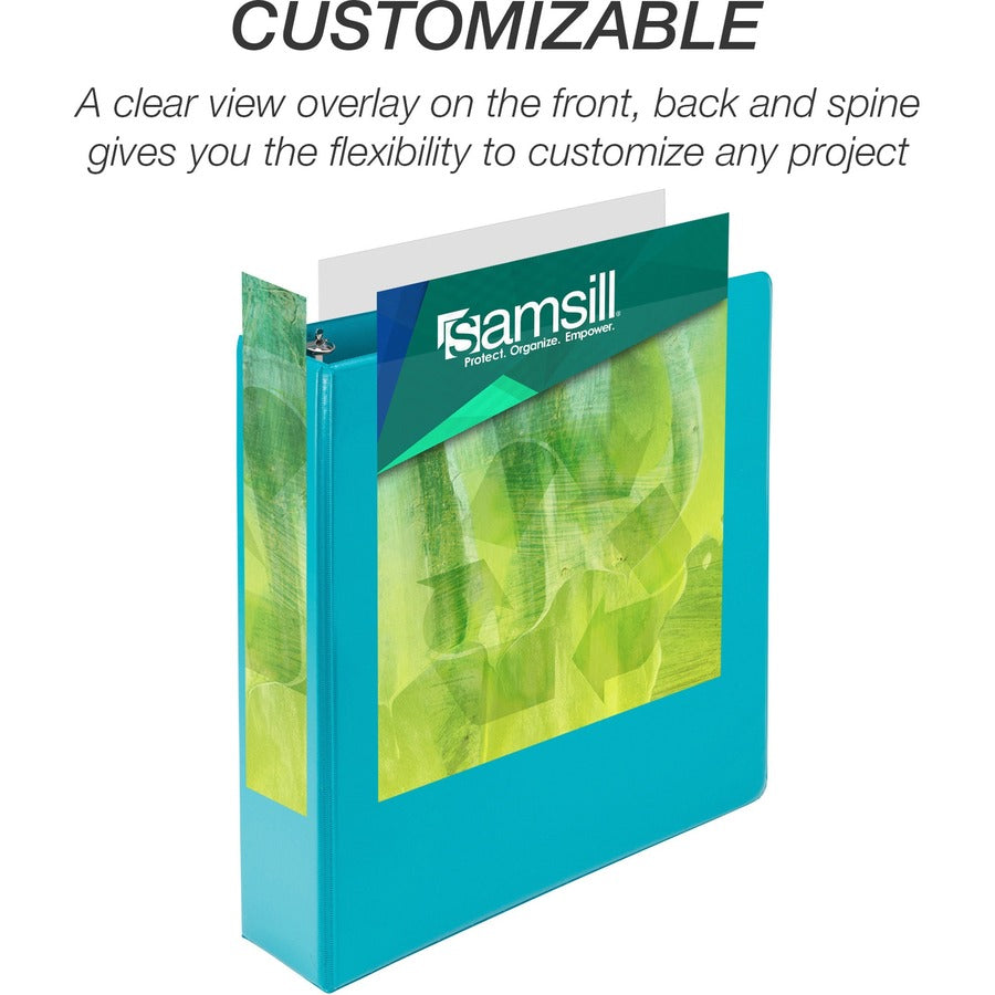 Samsill Earthchoice Durable View Binder, 2" Capacity, Letter Size, 425 Sheet, 3 Round Rings, 2 Internal Pockets, Assorted Colors, Recycled, Bio-based, Clear Overlay, 4 Pack