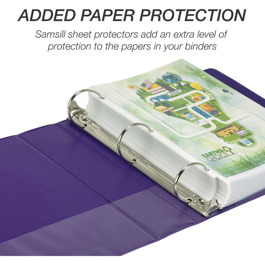Samsill Earthchoice Durable View Binder, 2" Capacity, Letter Size, 425 Sheet, 3 Round Rings, 2 Internal Pockets, Assorted Colors, Recycled, Bio-based, Clear Overlay, 4 Pack