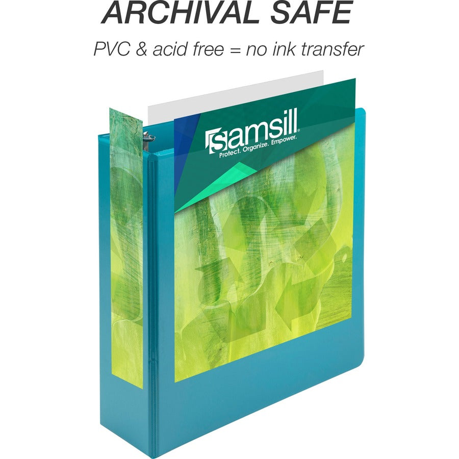 Samsill Earthchoice Durable View Binder, 3" Capacity, Letter Size, 550 Sheet, 3 Round Rings, 2 Internal Pockets, Assorted Colors, Recycled, Bio-based, Clear Overlay, 4 Pack