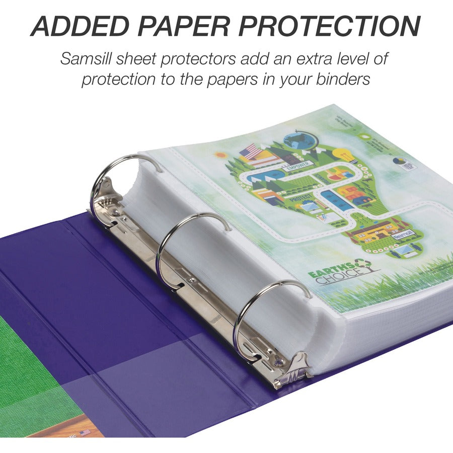 Samsill Earthchoice Durable View Binder, 3" Capacity, Letter Size, 550 Sheet, 3 Round Rings, 2 Internal Pockets, Assorted Colors, Recycled, Bio-based, Clear Overlay, 4 Pack