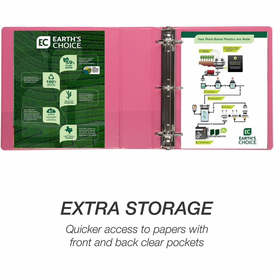 Samsill Earthchoice Durable View Binder, 3" Capacity, Letter Size, 550 Sheet, 3 Round Rings, 2 Internal Pockets, Assorted Colors, Recycled, Bio-based, Clear Overlay, 4 Pack