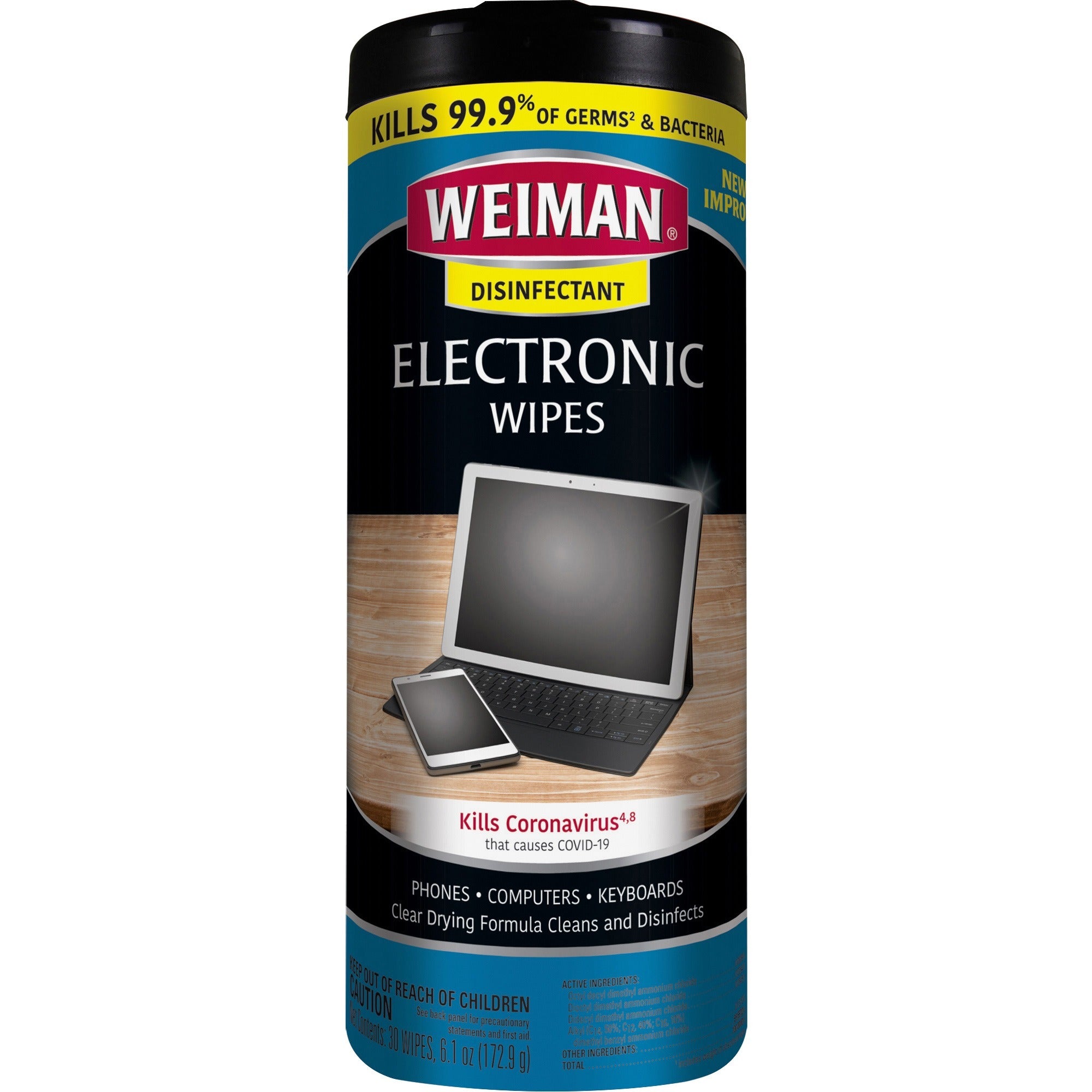 Weiman E-Tronic Wipes - For TV, Keyboard, Monitor, Notebook, Smartphone, Tablet, Electronics, Plasma Display, LCD - Streak-free, Lint-free, Ammonia-free, Anti-static, Pre-moistened - White - 30/Tub - 1 Each