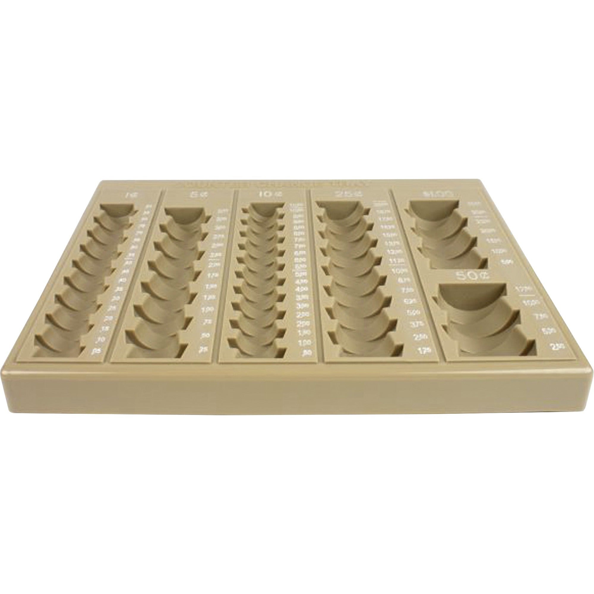 6 Coin Compartment(s) - Tan - Plastic - 1 Each