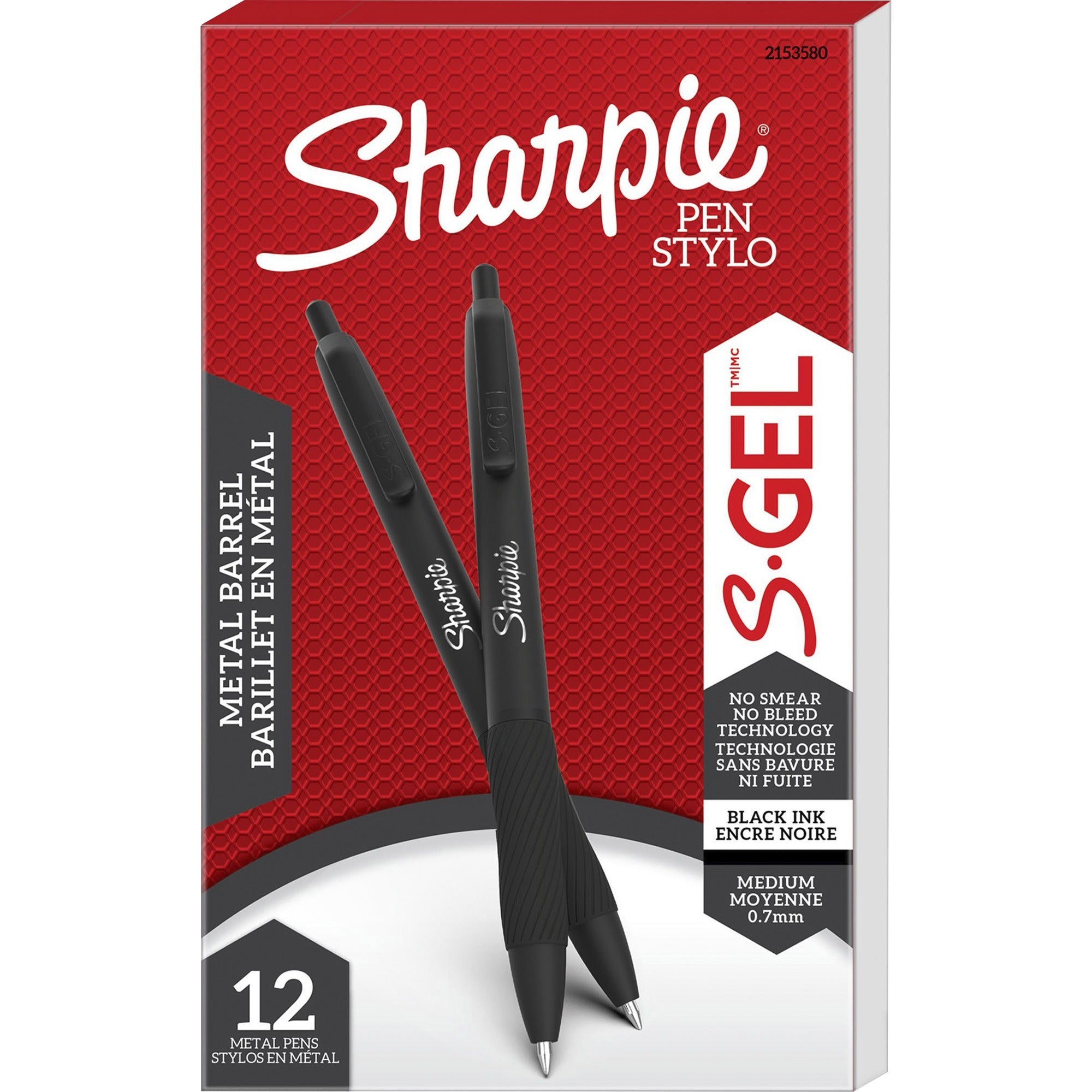 Sharpie S-Gel Pens - 0.7 mm Medium Pen Point - Black Ink - Gel-based - Matte Black Metal Barrel - 1 Dozen
