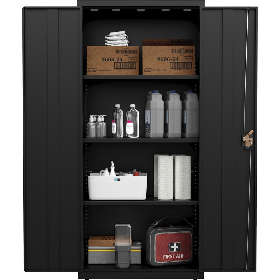 Lorell Fortress Series Slimline Storage Cabinet, 30"W x 15"D x 66"H, 4 Adjustable Shelves, 720 lb Capacity, Steel, Black, 1 Each