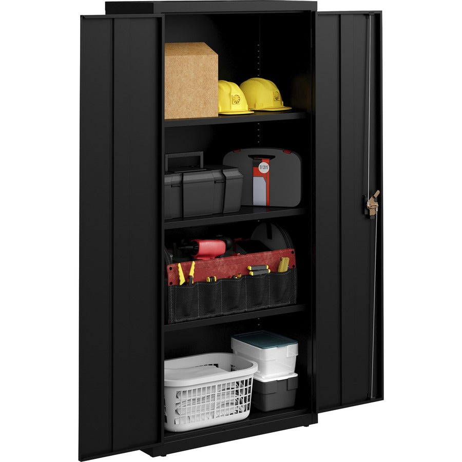 Lorell Fortress Series Slimline Storage Cabinet, 30"W x 15"D x 66"H, 4 Adjustable Shelves, 720 lb Capacity, Steel, Black, 1 Each