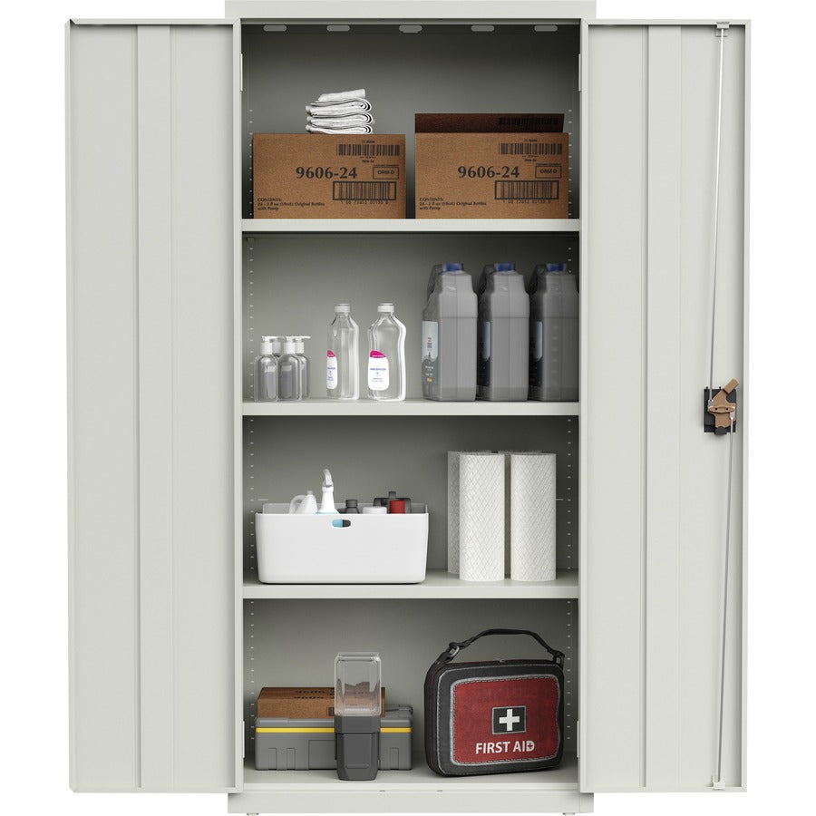 Lorell Fortress Series Slimline Storage Cabinet, 30"W x 15"D x 66"H, 4 Adjustable Shelves, 720 lb Total Capacity, Steel, Light Gray, 1 Each