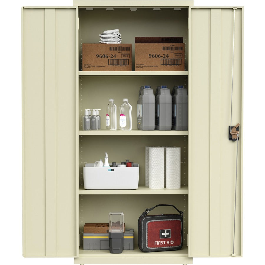 Lorell Fortress Series Slimline Storage Cabinet, 30"W x 15"D x 66"H, 4 Adjustable Shelves, 720 lb Total Capacity, Steel, Putty, 1 Each