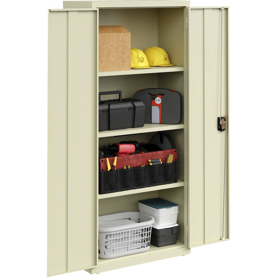 Lorell Fortress Series Slimline Storage Cabinet, 30"W x 15"D x 66"H, 4 Adjustable Shelves, 720 lb Total Capacity, Steel, Putty, 1 Each