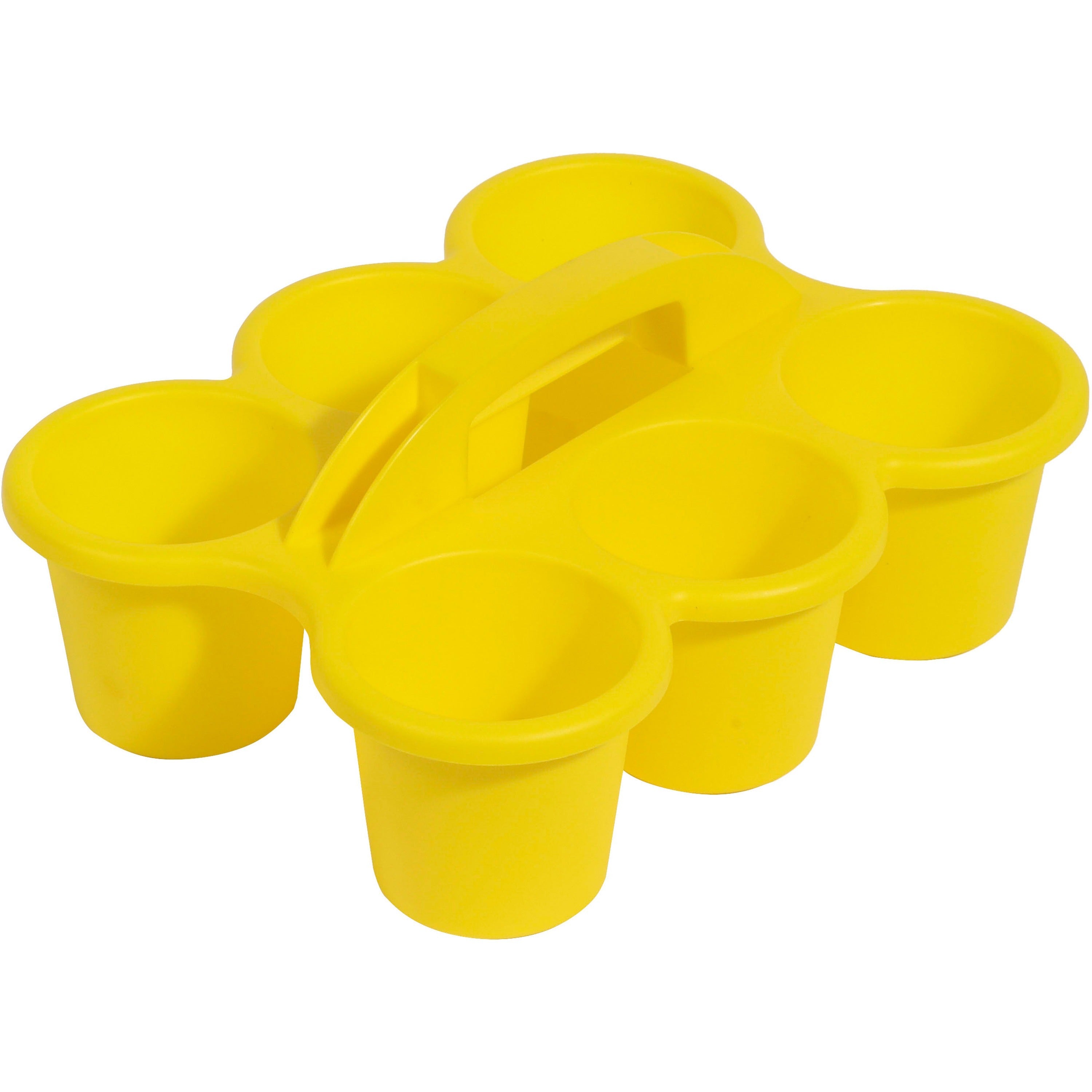 Deflecto Antimicrobial Kids 6 Cup Caddy, 6 Compartments, 5.29" H x 12.07" W x 9.55" D, Lightweight, Portable, Easy to Clean, Handle, Stackable, Mildew Resistant, Yellow, Plastic, 1 Each