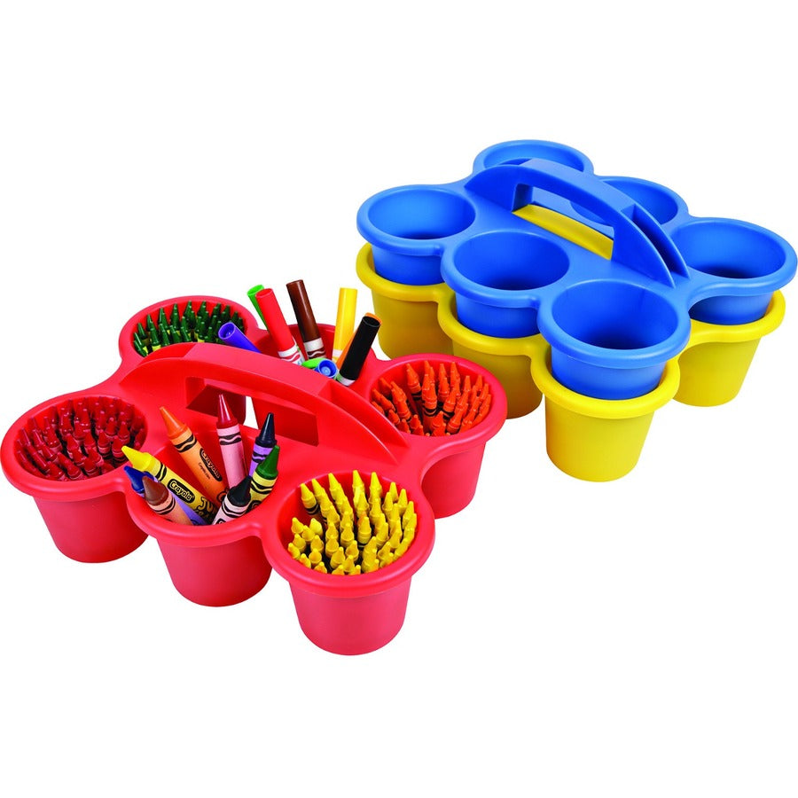 Deflecto Antimicrobial Kids 6 Cup Caddy, 6 Compartments, 5.29" H x 12.07" W x 9.55" D, Lightweight, Portable, Easy to Clean, Handle, Stackable, Mildew Resistant, Yellow, Plastic, 1 Each