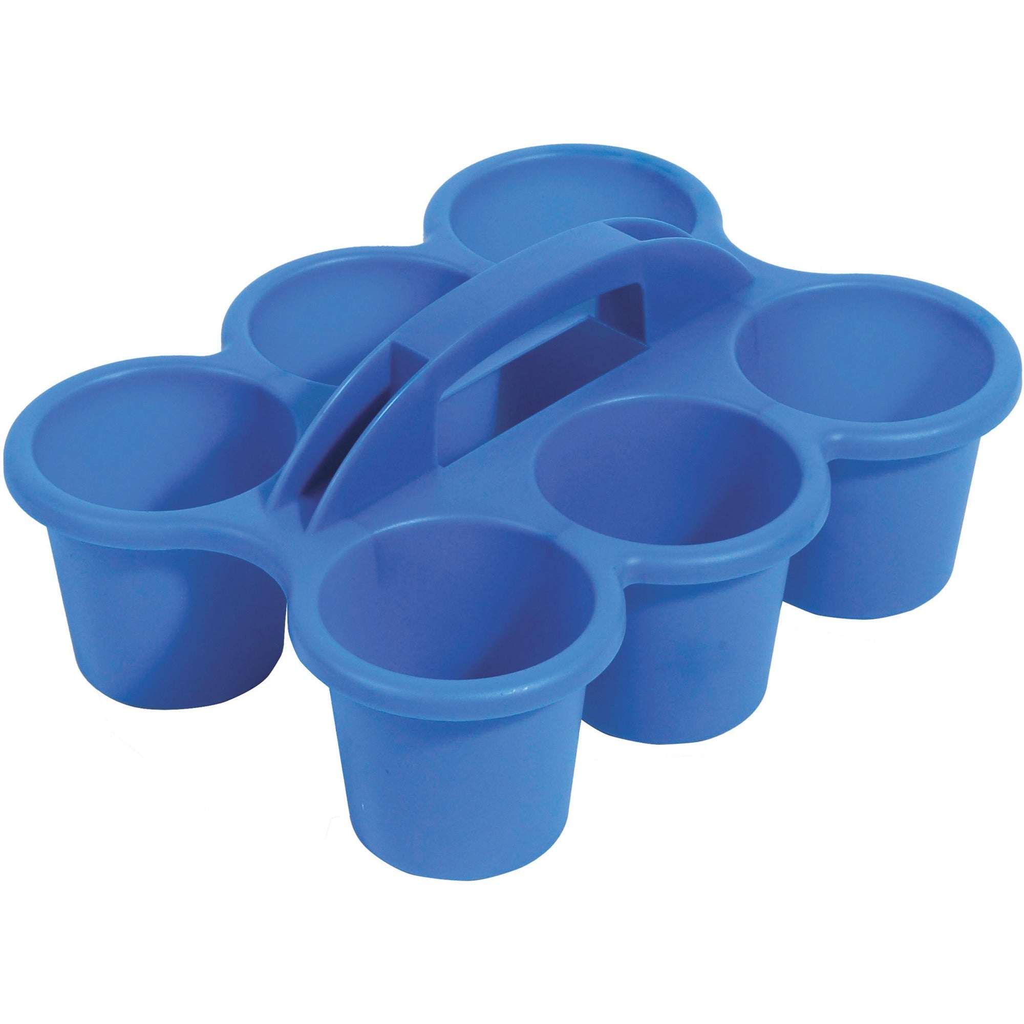 Deflecto Antimicrobial Kids 6 Cup Caddy, 6 Compartments, 5.29" H x 12.07" W x 9.55" D, Lightweight, Portable, Easy to Clean, Handle, Stackable, Mildew Resistant, Blue, Plastic, 1 Each
