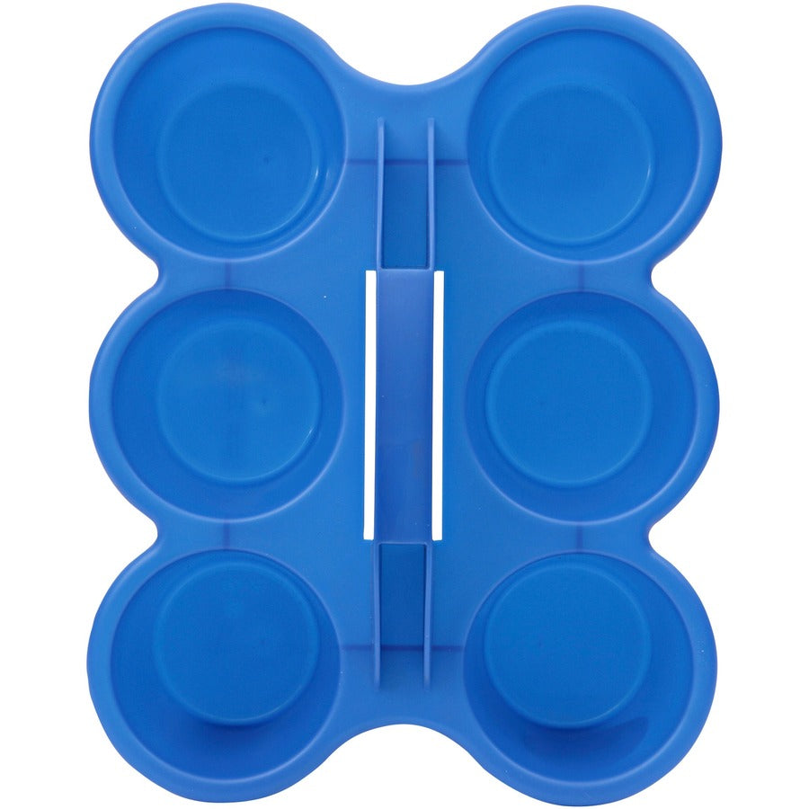 Deflecto Antimicrobial Kids 6 Cup Caddy, 6 Compartments, 5.29" H x 12.07" W x 9.55" D, Lightweight, Portable, Easy to Clean, Handle, Stackable, Mildew Resistant, Blue, Plastic, 1 Each