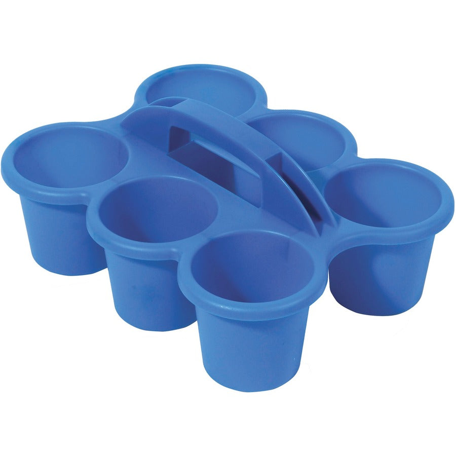 Deflecto Antimicrobial Kids 6 Cup Caddy, 6 Compartments, 5.29" H x 12.07" W x 9.55" D, Lightweight, Portable, Easy to Clean, Handle, Stackable, Mildew Resistant, Blue, Plastic, 1 Each