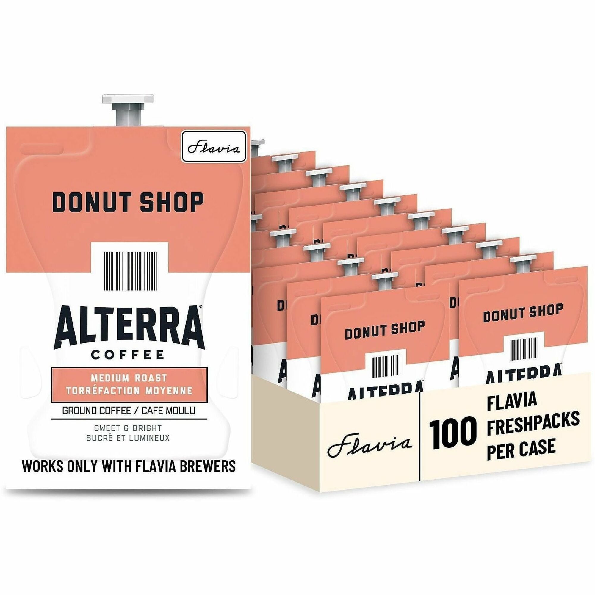 Compatible with Flavia Aroma, Flavia Barista, FLAVIA Creation 600, Flavia Creation 500, Flavia Creation 200, Flavia Creation 150, Flavia Creation 300 - Hot Coffee - Medium - Freshpack - Donut Shop Blend - Kosher - 100 / Carton
