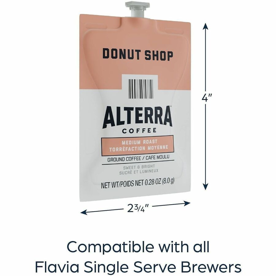 Compatible with Flavia Aroma, Flavia Barista, FLAVIA Creation 600, Flavia Creation 500, Flavia Creation 200, Flavia Creation 150, Flavia Creation 300 - Hot Coffee - Medium - Freshpack - Donut Shop Blend - Kosher - 100 / Carton