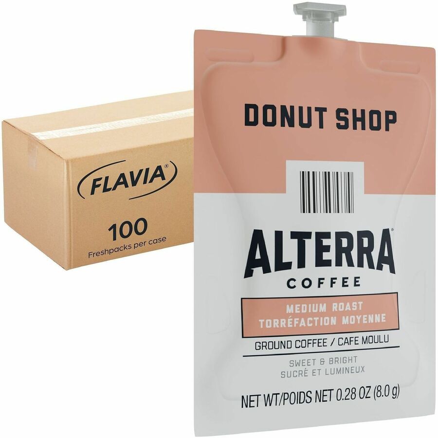 Compatible with Flavia Aroma, Flavia Barista, FLAVIA Creation 600, Flavia Creation 500, Flavia Creation 200, Flavia Creation 150, Flavia Creation 300 - Hot Coffee - Medium - Freshpack - Donut Shop Blend - Kosher - 100 / Carton