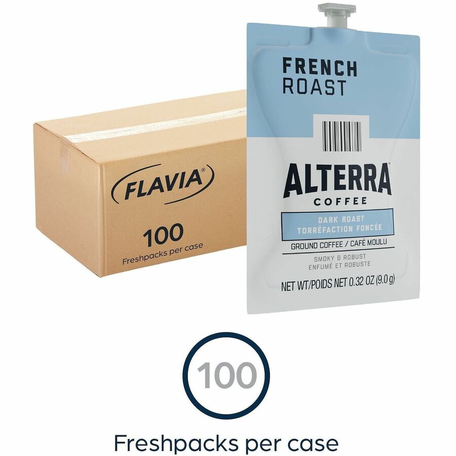 Compatible with Flavia Aroma, Flavia Barista, FLAVIA Creation 600, Flavia Creation 500, Flavia Creation 200, Flavia Creation 150, Flavia Creation 300 - Hot Coffee - Dark - Freshpack - French Roast, Regular - Kosher - 100 / Carton