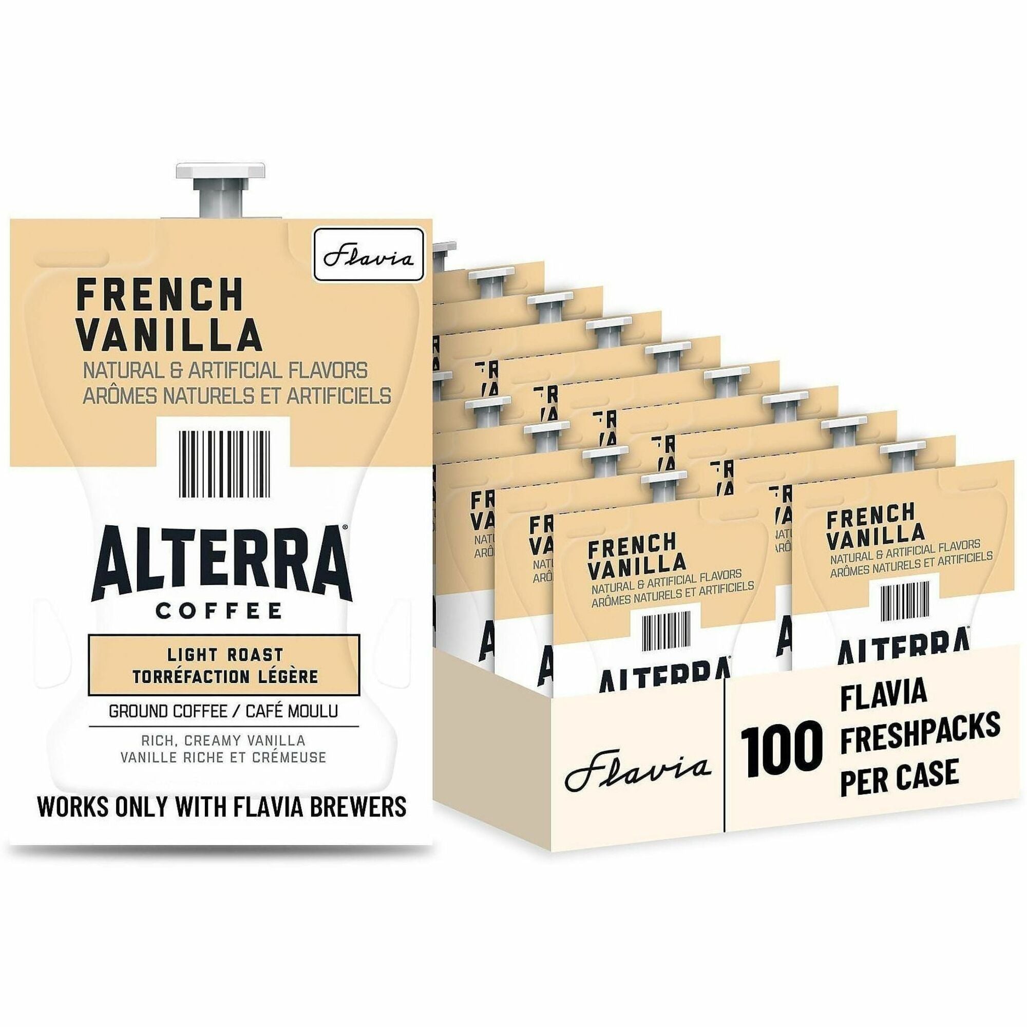 Flavia Freshpack Alterra French Vanilla Flavored Coffee, Light Roast, Kosher, 100 Freshpacks per Carton