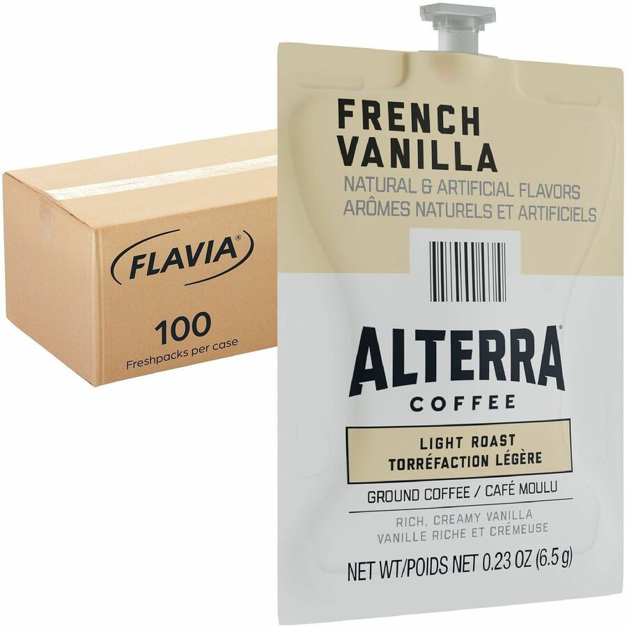 Flavia Freshpack Alterra French Vanilla Flavored Coffee, Light Roast, Kosher, 100 Freshpacks per Carton