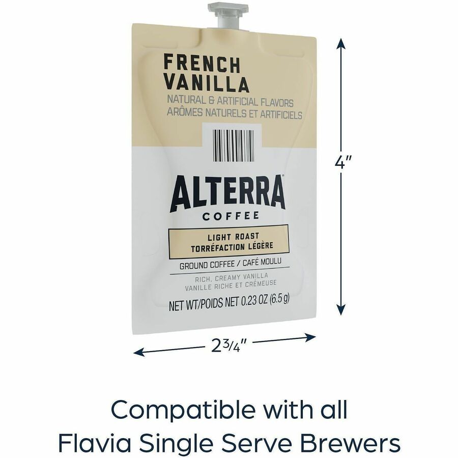 Flavia Freshpack Alterra French Vanilla Flavored Coffee, Light Roast, Kosher, 100 Freshpacks per Carton