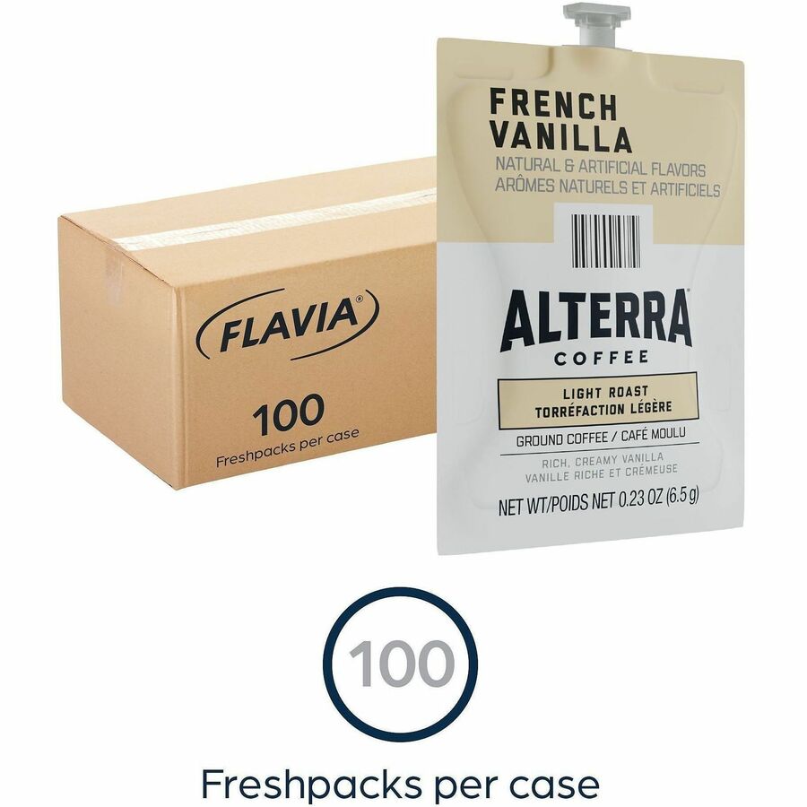 Flavia Freshpack Alterra French Vanilla Flavored Coffee, Light Roast, Kosher, 100 Freshpacks per Carton