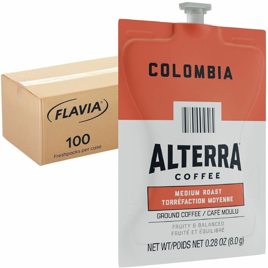 Compatible with Flavia Aroma, Flavia Barista, FLAVIA Creation 600, Flavia Creation 500, Flavia Creation 200, Flavia Creation 150, Flavia Creation 300, Flavia - Hot Coffee - Medium - Freshpack - Colombia, Regular - Kosher - 100 / Carton