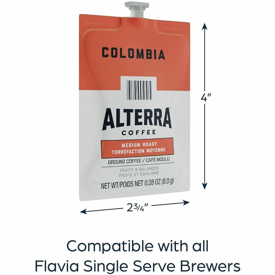 Compatible with Flavia Aroma, Flavia Barista, FLAVIA Creation 600, Flavia Creation 500, Flavia Creation 200, Flavia Creation 150, Flavia Creation 300, Flavia - Hot Coffee - Medium - Freshpack - Colombia, Regular - Kosher - 100 / Carton