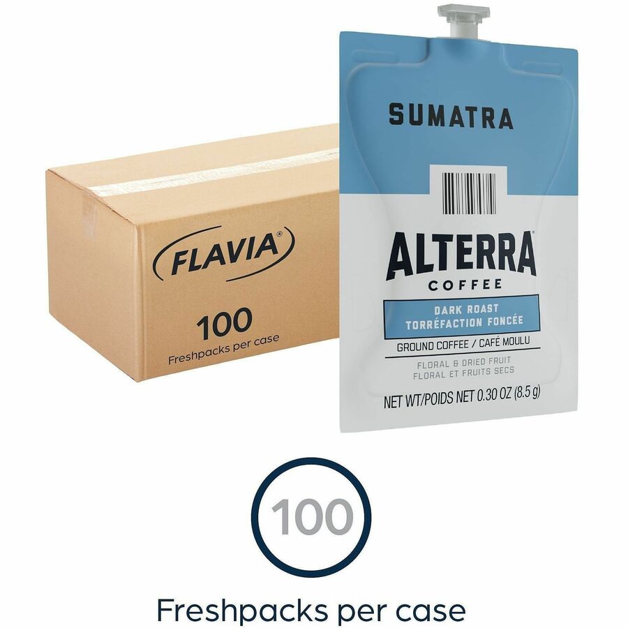 Compatible with Flavia Aroma, Flavia Barista, FLAVIA Creation 600, Flavia Creation 500, Flavia Creation 200, Flavia Creation 150, Flavia Creation 300 - Hot Coffee - Dark - Freshpack - Sumatra - Kosher - 100 / Carton