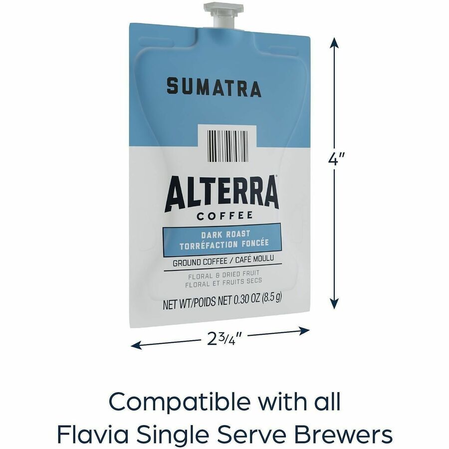 Compatible with Flavia Aroma, Flavia Barista, FLAVIA Creation 600, Flavia Creation 500, Flavia Creation 200, Flavia Creation 150, Flavia Creation 300 - Hot Coffee - Dark - Freshpack - Sumatra - Kosher - 100 / Carton