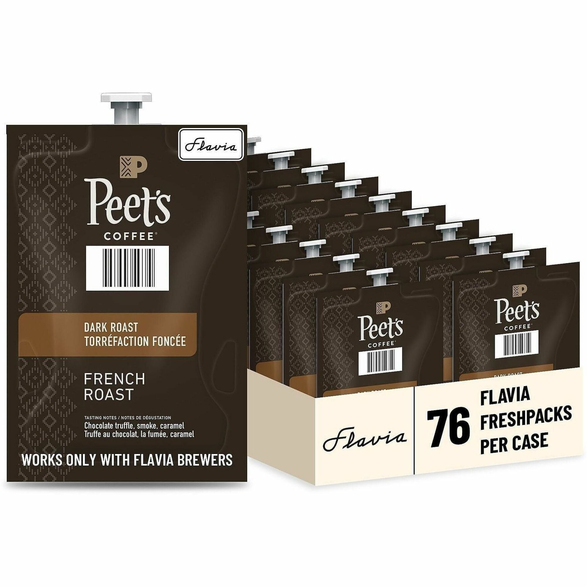 Compatible with Flavia Aroma, Flavia Barista, FLAVIA Creation 600, Flavia Creation 500, Flavia Creation 200, Flavia Creation 150, Flavia Creation 300 - Hot Coffee - Dark - Freshpack - French Roast - Kosher - 76 / Carton