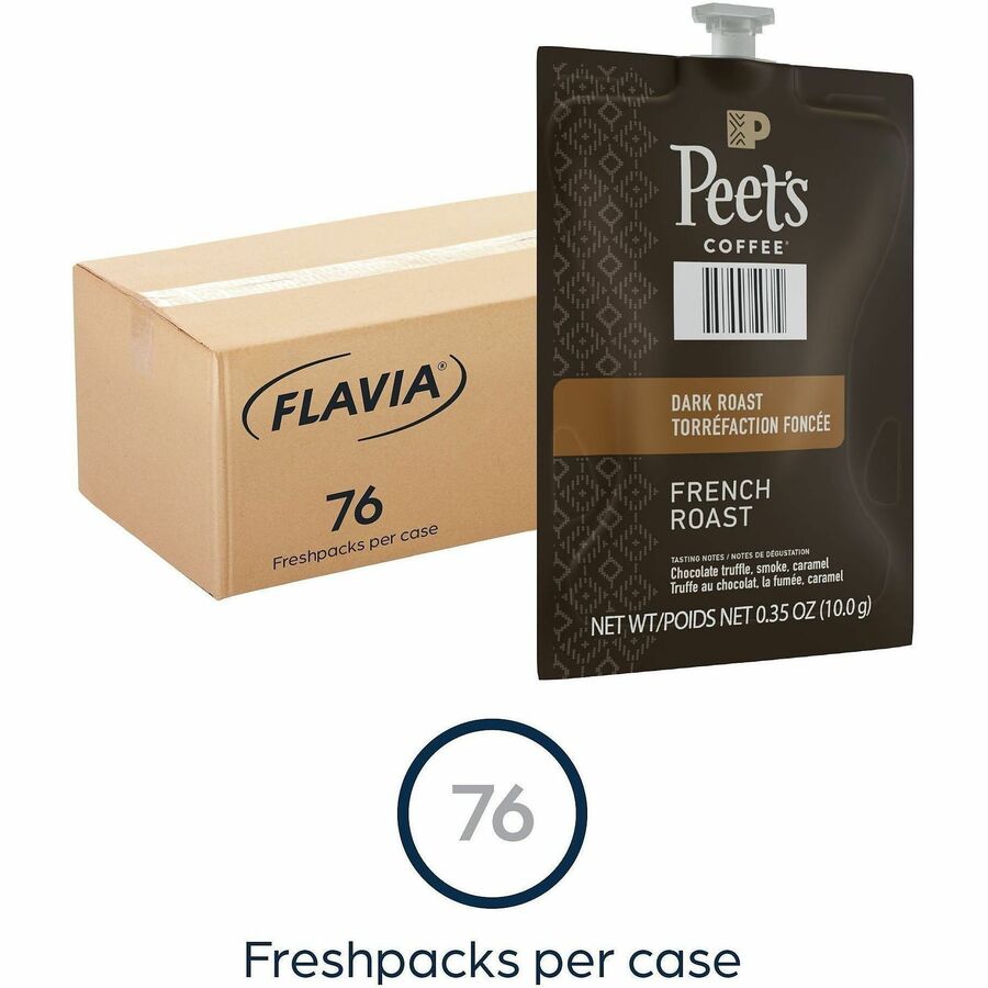 Compatible with Flavia Aroma, Flavia Barista, FLAVIA Creation 600, Flavia Creation 500, Flavia Creation 200, Flavia Creation 150, Flavia Creation 300 - Hot Coffee - Dark - Freshpack - French Roast - Kosher - 76 / Carton