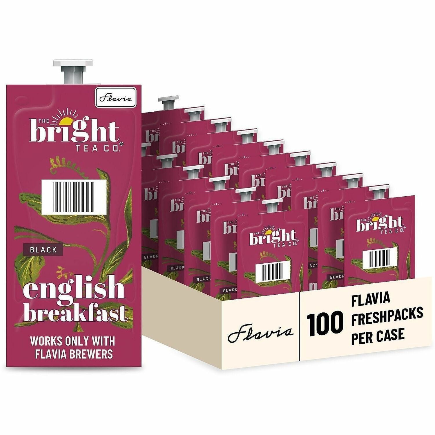 Flavia Bright Tea Co English Breakfast Black Tea Freshpack, Caffeinated, Kosher, 100 Freshpacks per Carton