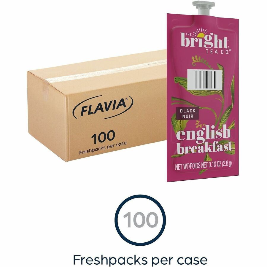 Flavia Bright Tea Co English Breakfast Black Tea Freshpack, Caffeinated, Kosher, 100 Freshpacks per Carton