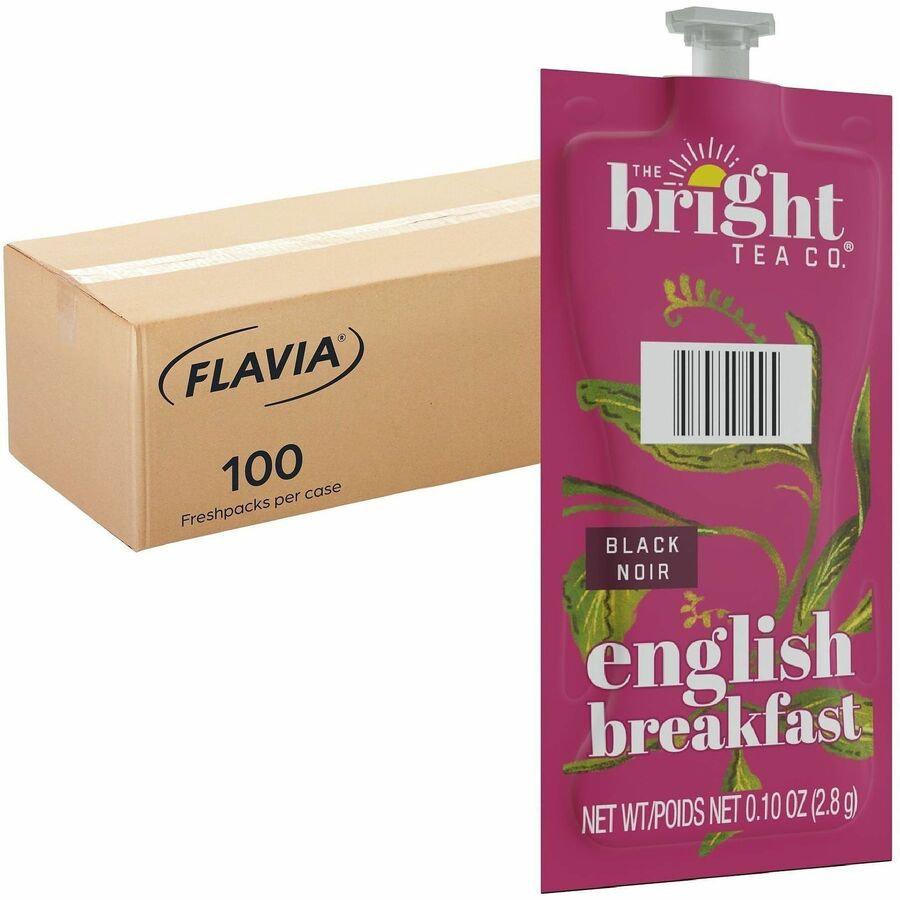 Flavia Bright Tea Co English Breakfast Black Tea Freshpack, Caffeinated, Kosher, 100 Freshpacks per Carton