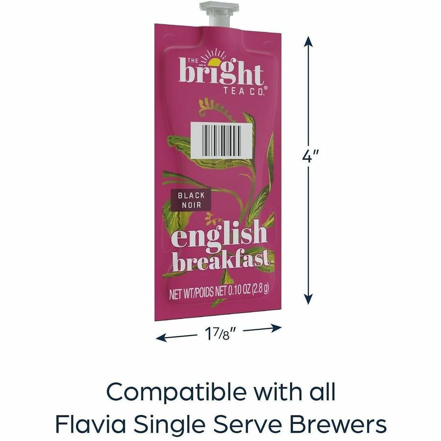 Flavia Bright Tea Co English Breakfast Black Tea Freshpack, Caffeinated, Kosher, 100 Freshpacks per Carton