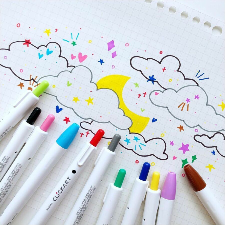 0.6 mm Fine Bullet Marker Point - Retractable - Assorted Ink - Water Based - 12 / Pack