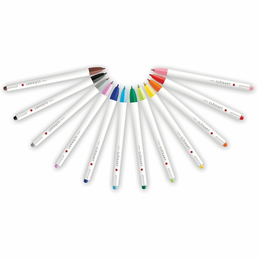 0.6 mm Fine Bullet Marker Point - Retractable - Assorted Ink - Water Based - 12 / Pack