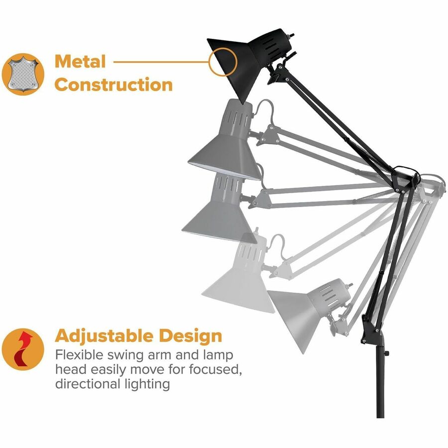 72" Height - 9 W LED Bulb - Swivel Arm, Weighted Base, Glare-free Light, Flicker-free, Adjustable Arm, Durable, Eco-friendly - 700 lm Lumens - Metal - Floor-mountable - Black - for Office, Workspace, Lounge, Home, Room, Reading, Studying, Living Room