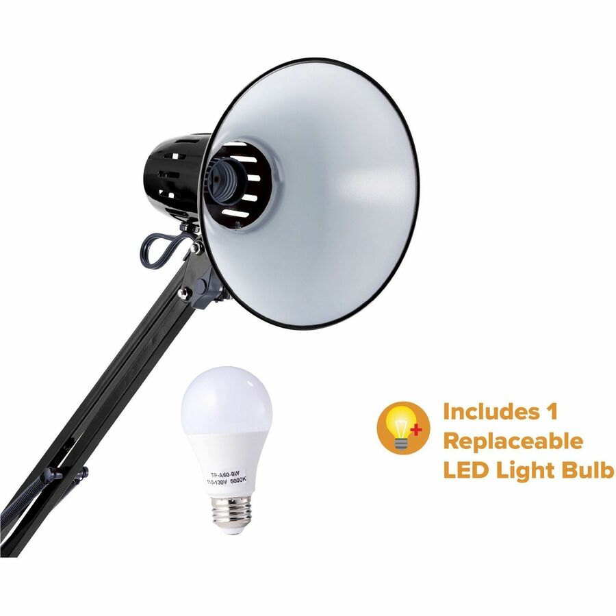 72" Height - 9 W LED Bulb - Swivel Arm, Weighted Base, Glare-free Light, Flicker-free, Adjustable Arm, Durable, Eco-friendly - 700 lm Lumens - Metal - Floor-mountable - Black - for Office, Workspace, Lounge, Home, Room, Reading, Studying, Living Room