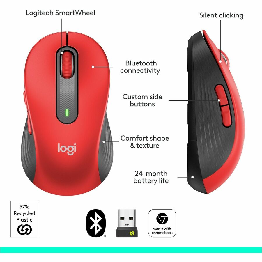 Optical - Wireless - Bluetooth/Radio Frequency - Red - USB - 2000 dpi - Scroll Wheel - 5 Button(s) - 5 Programmable Button(s) - Large Hand/Palm Size