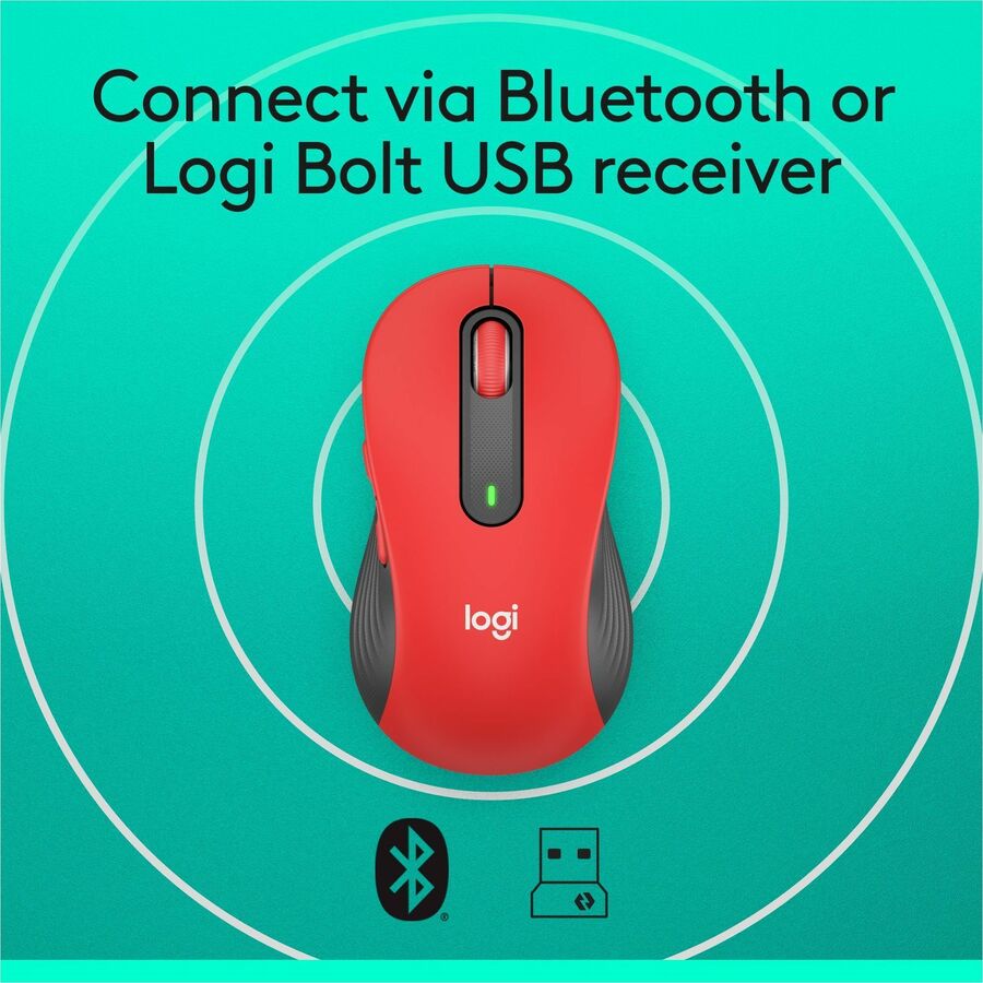 Optical - Wireless - Bluetooth/Radio Frequency - Red - USB - 2000 dpi - Scroll Wheel - 5 Button(s) - 5 Programmable Button(s) - Large Hand/Palm Size